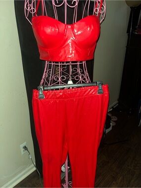 SHEIN Red Faux Leather Leggings